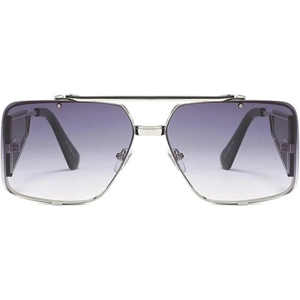Men's Oversized Square Sunglasses Silver Frame Gradient Gradient Lenses Lentes‎